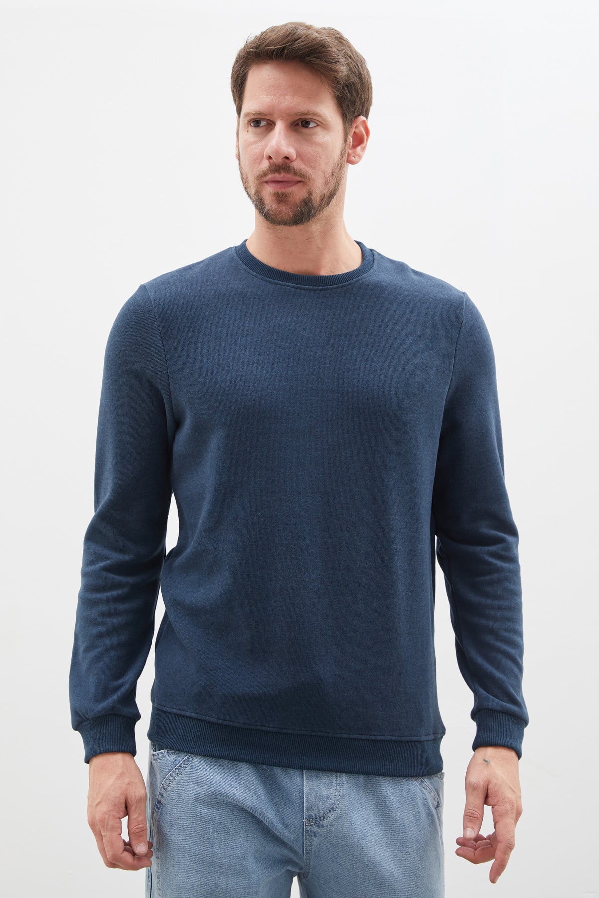 Fitilli Bisiklet Yaka Selanik Örgü Sweatshirt