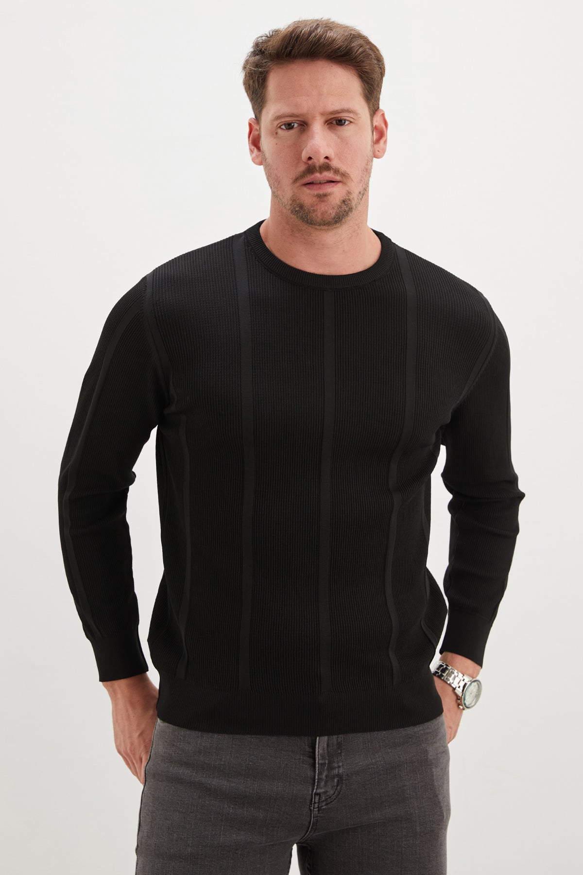 Fitilli Bisiklet Yaka Regular Fit Triko Kazak