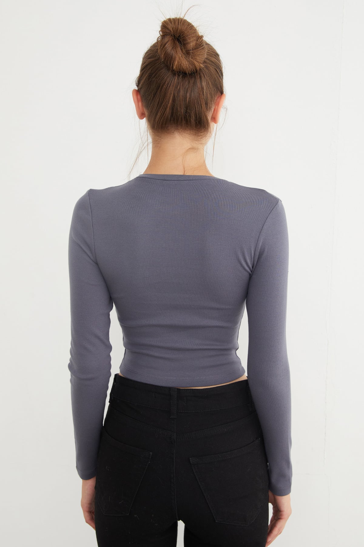 Basic Bisiklet Yaka Uzun Kollu Crop Body 6