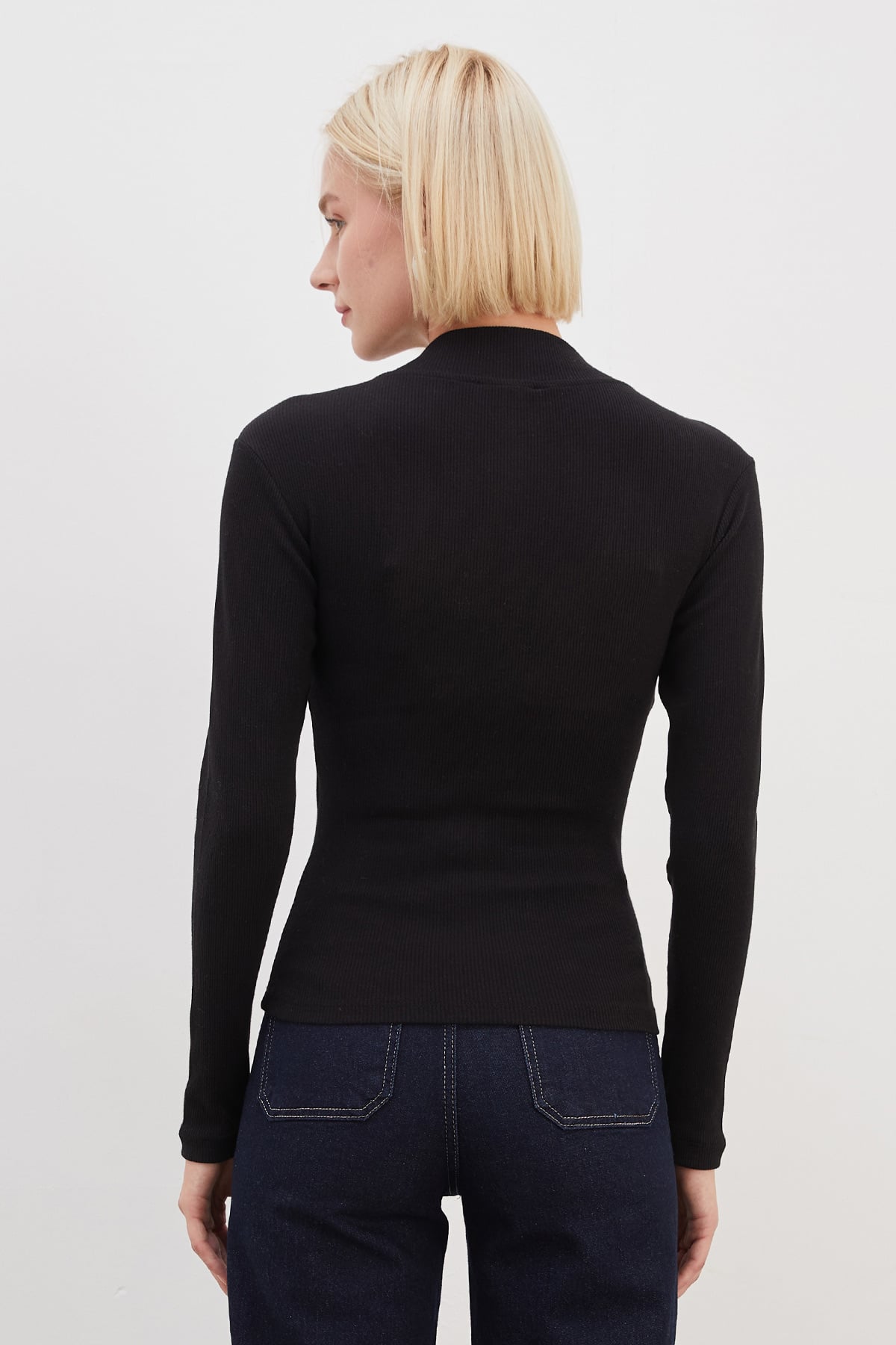 Fitilli Yarım Çıtçıtlı Dik Yaka Slim Fit Bluz 8