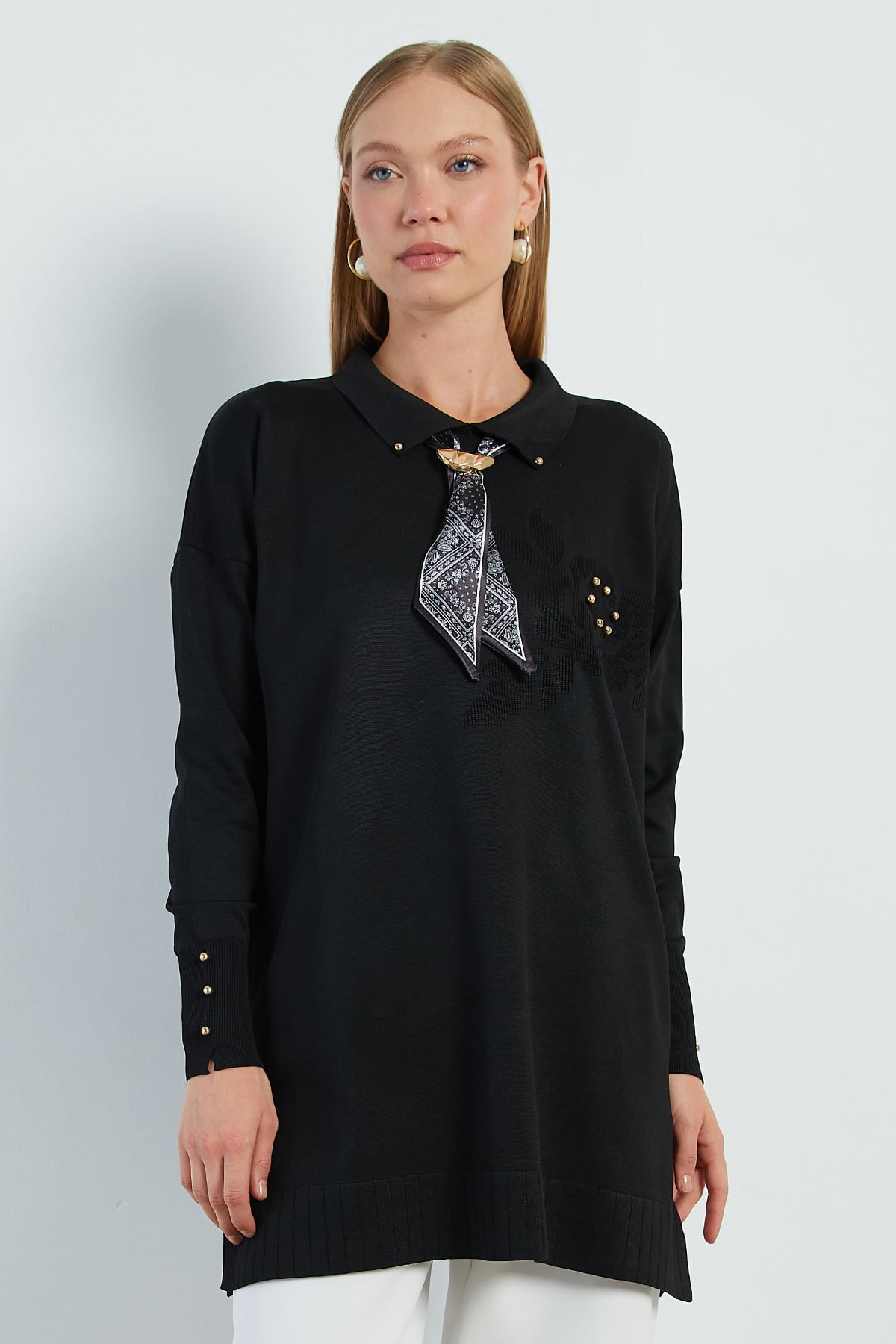 Fullamodest Fularlı Jakarlı Triko Tunik 3