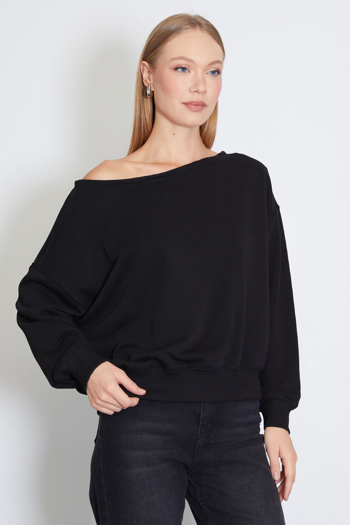 3 İplik Şardonsuz Kayık Yaka Oversize Sweatshirt 2