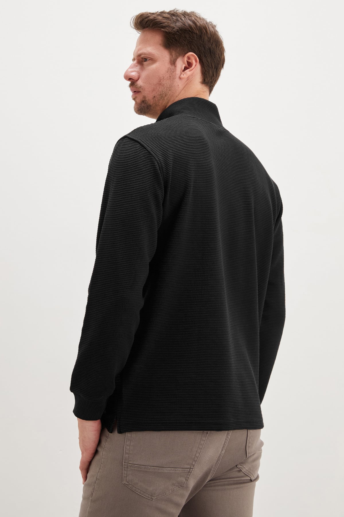 Erkek Antrasit Fitilli Yarım Fermuarlı Dik Yaka Sweatshirt 8