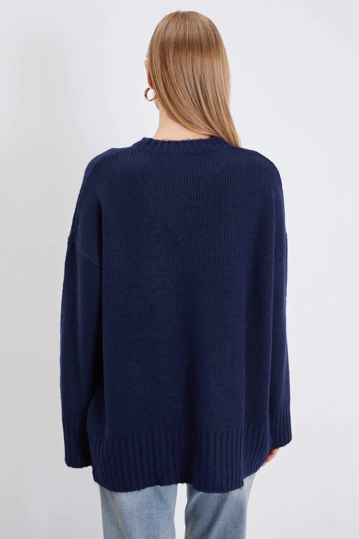 Basic Bisiklet Yaka Oversize Triko Kazak 5