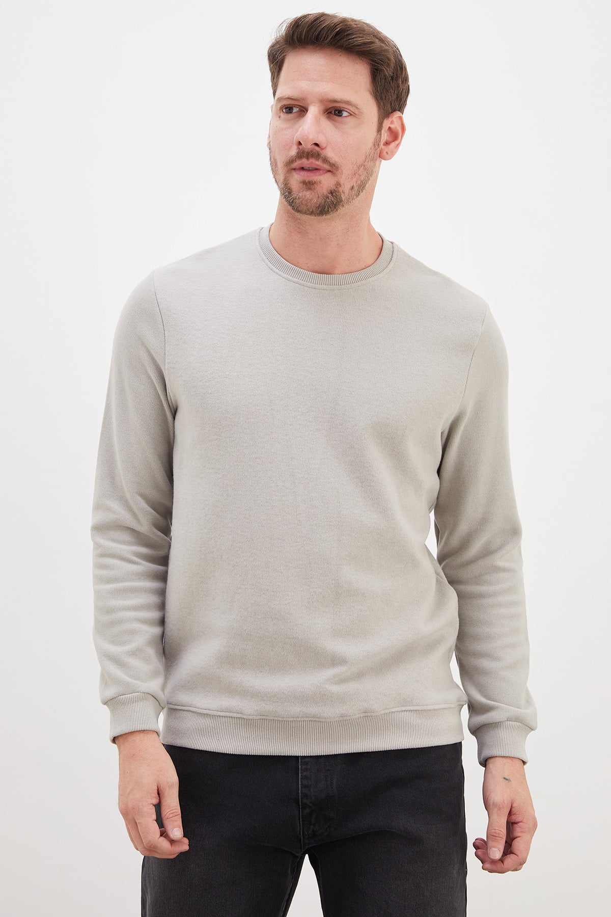 Fitilli Bisiklet Yaka Selanik Örgü Sweatshirt 3