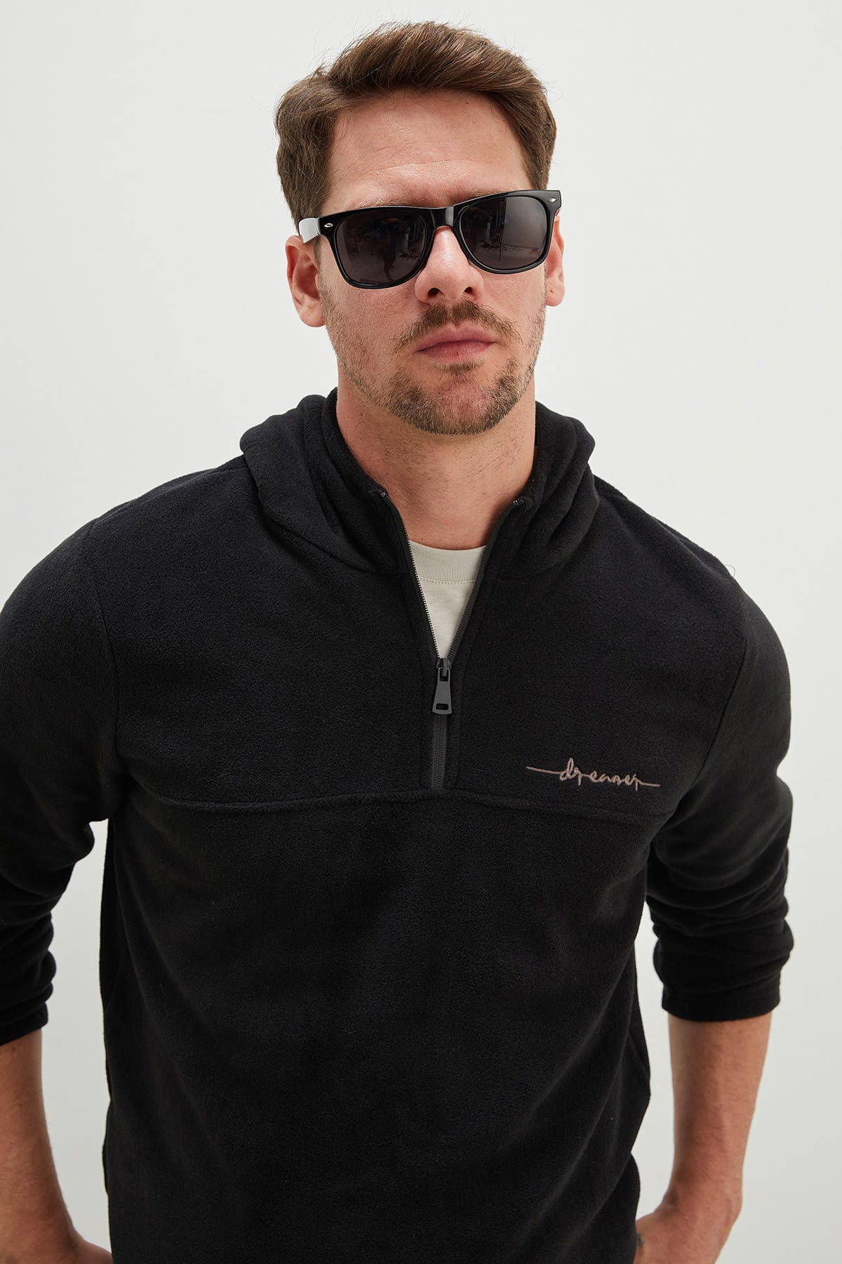 Yarım Fermuarlı Kapüşonlu Polar Sweatshirt 6