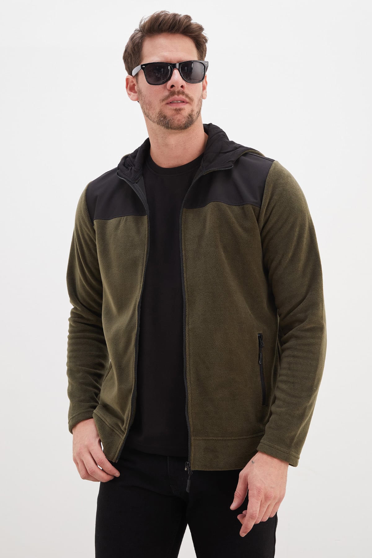 Fermuarlı Kapüşonlu Polar Sweatshirt 3