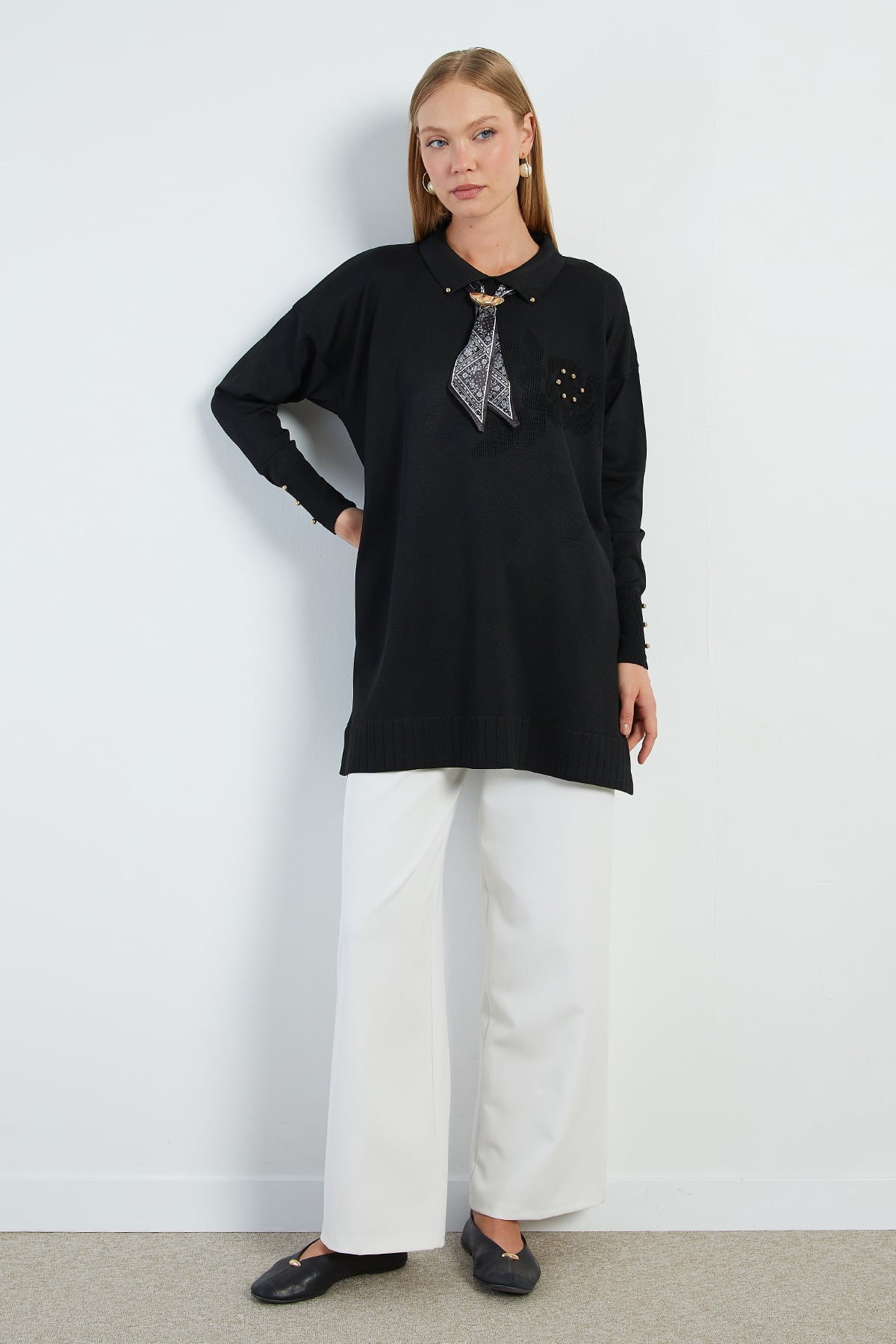 Fullamodest Fularlı Jakarlı Triko Tunik 6