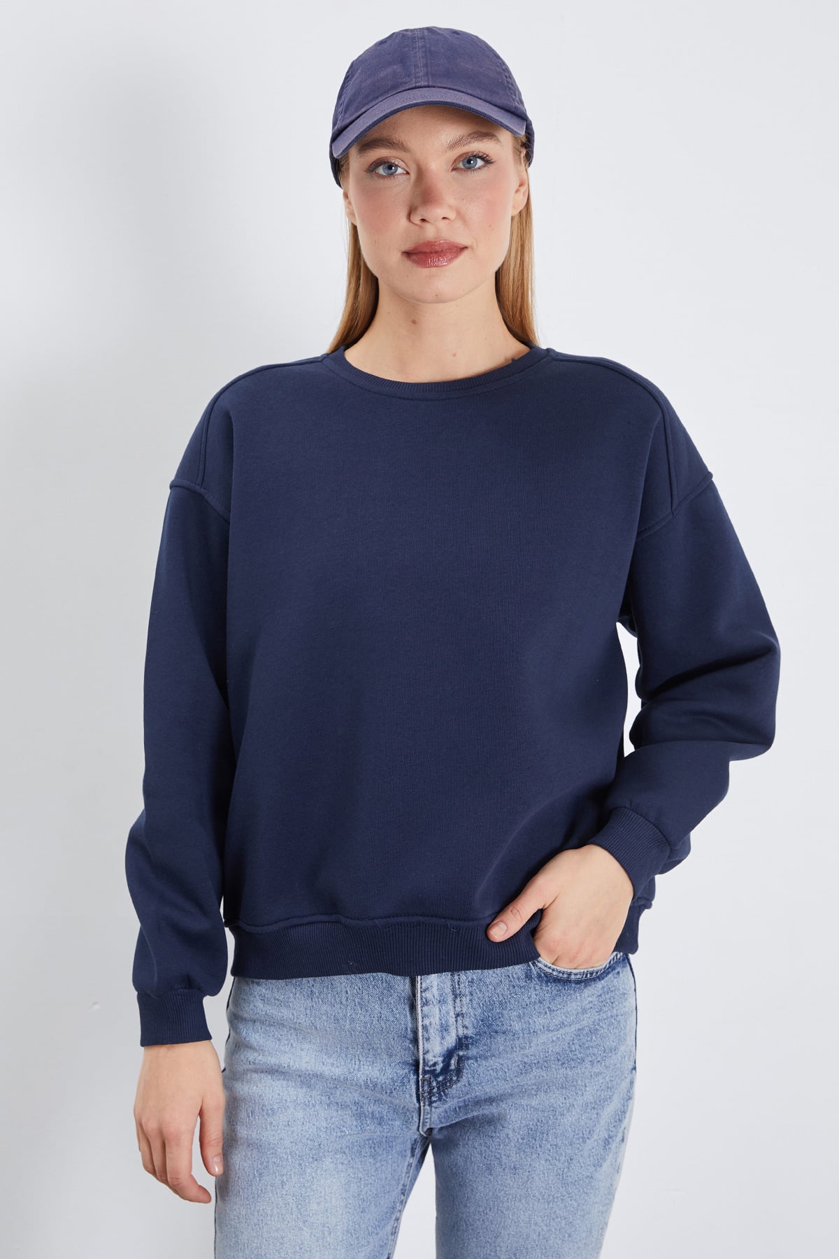 3 İplik Basic Bisiklet Yaka Oversize Sweatshirt 3