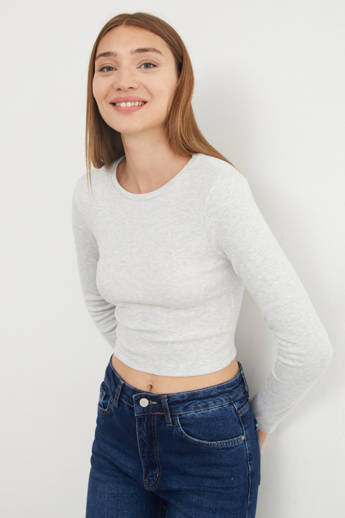 Basic Bisiklet Yaka Uzun Kollu Crop Body 5