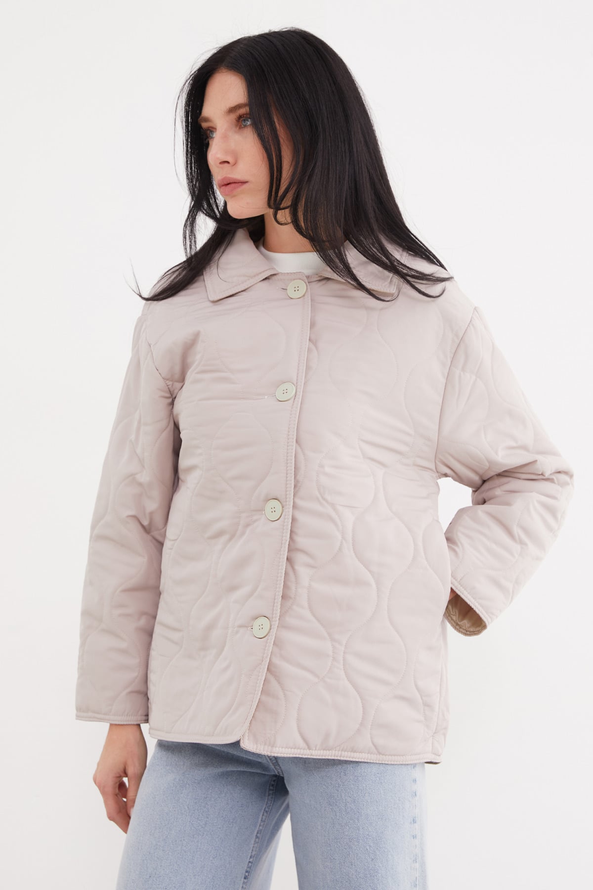 Su Yolu Desenli Oversize Düğmeli Mont 6