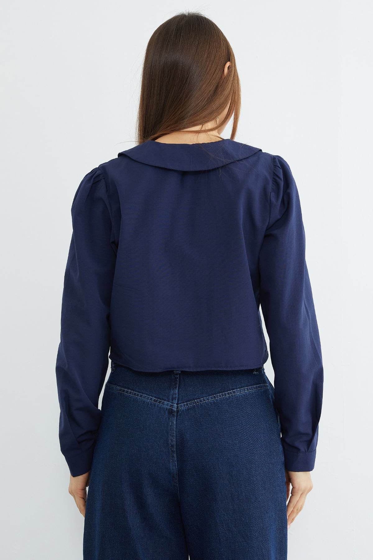 Önden Bağlamalı Bebe Yaka Crop Bluz 6