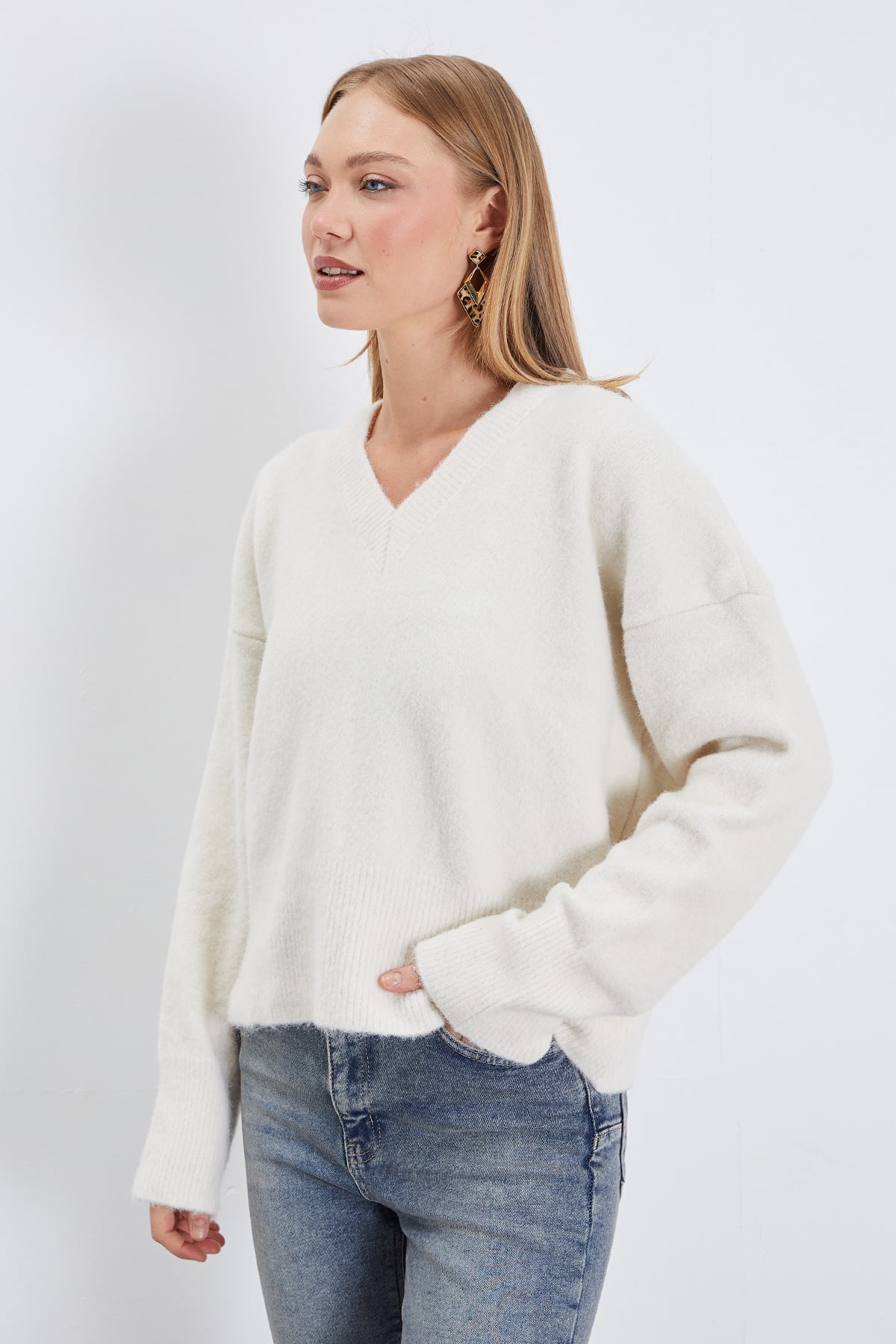 Basic V Yaka Oversize Triko Kazak 5