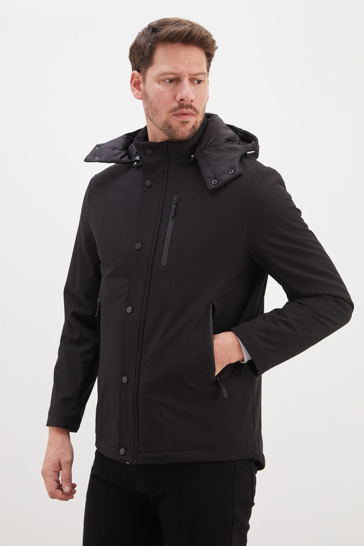 Fermuarlı Çıtçıtlı Çıkarılabilir Kapüşonlu Mont 5