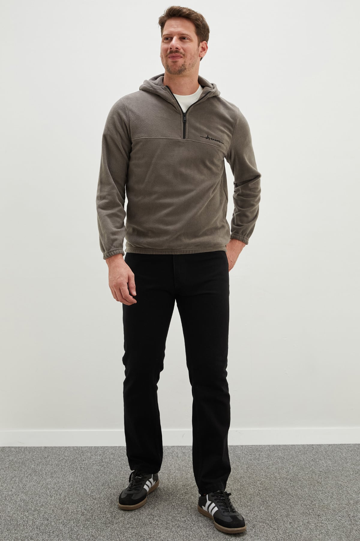 Yarım Fermuarlı Kapüşonlu Polar Sweatshirt 7
