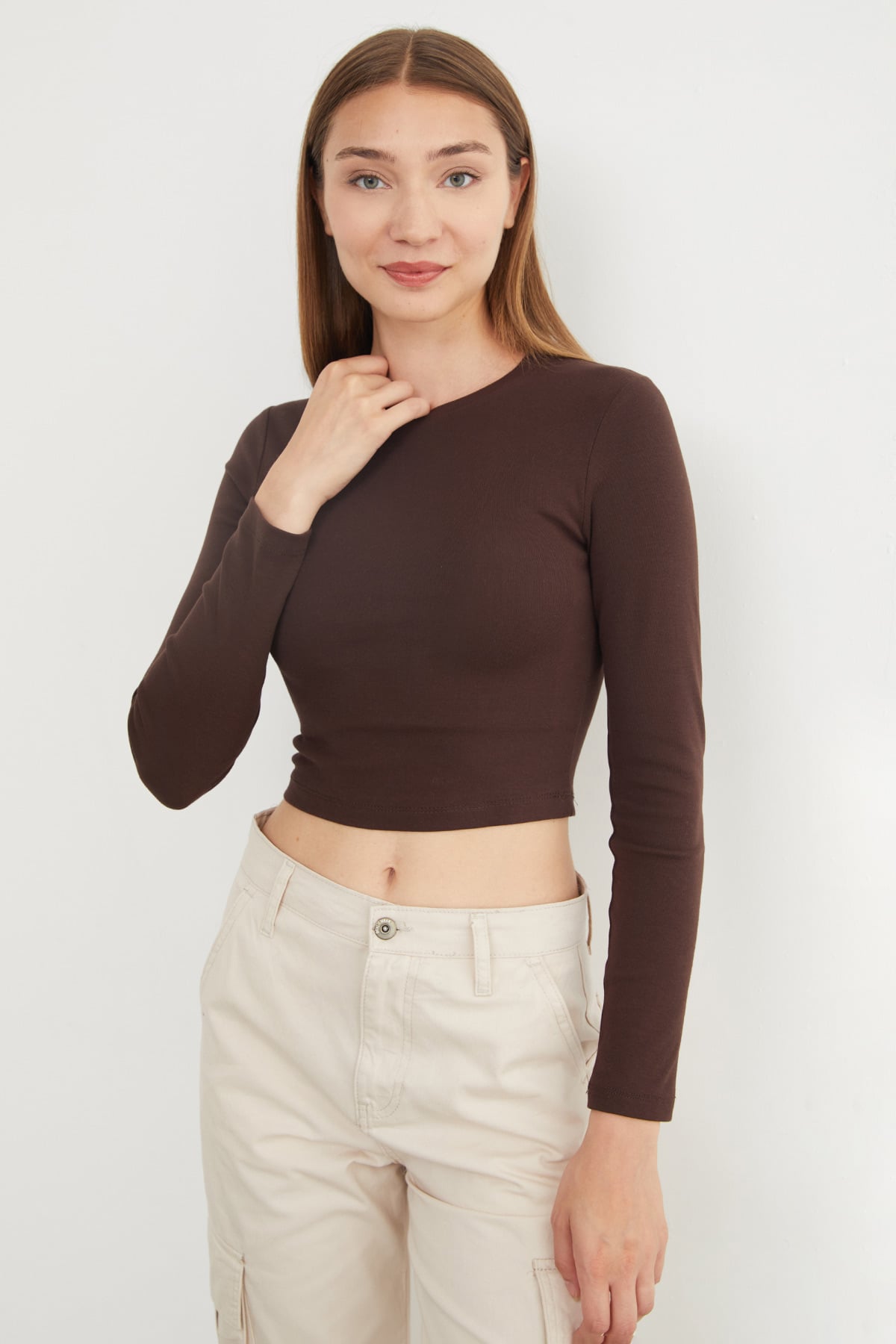 Basic Bisiklet Yaka Uzun Kollu Crop Body 6