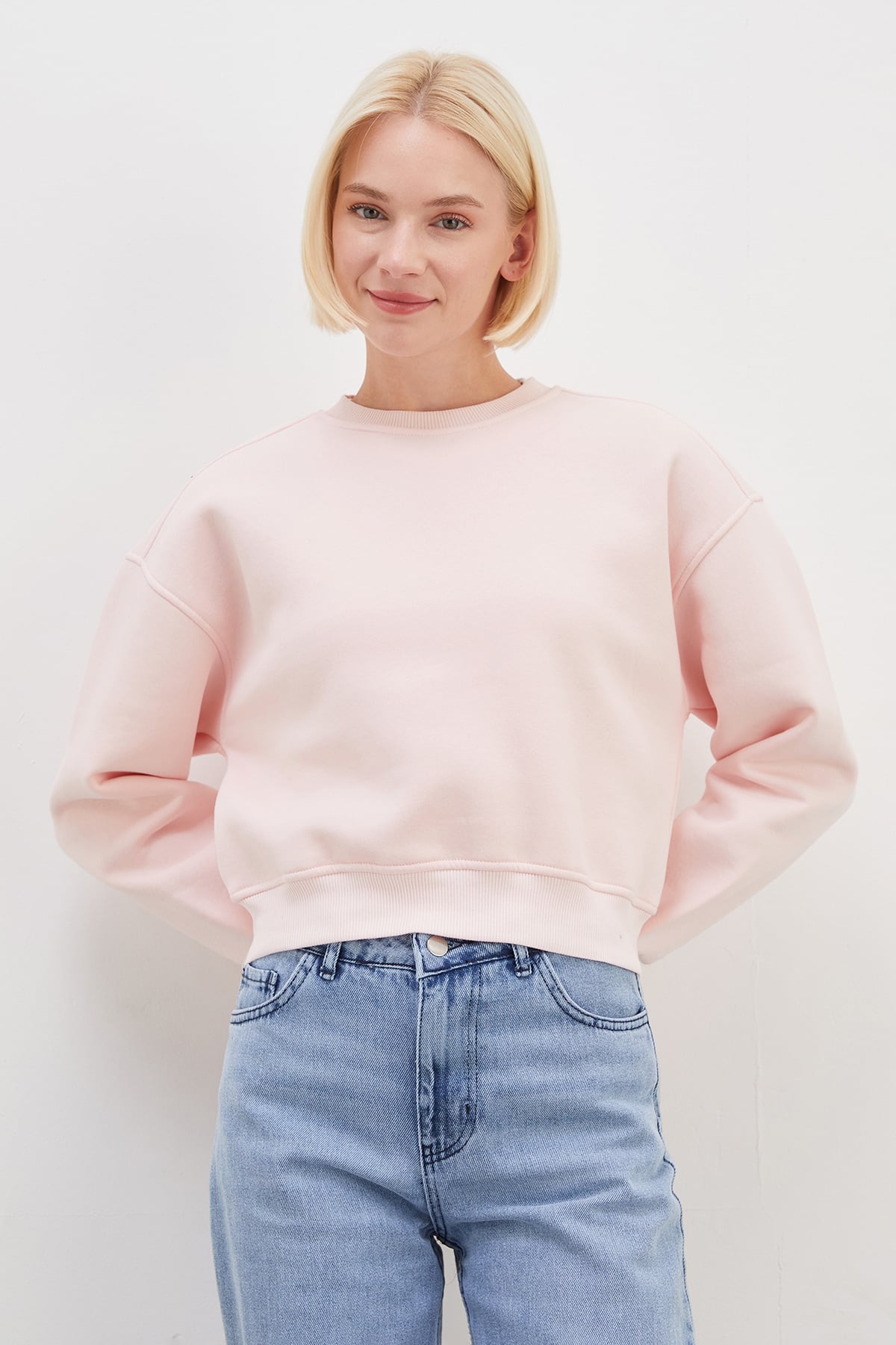 3 İplik Basic Ribanalı Crop Sweatshirt 3