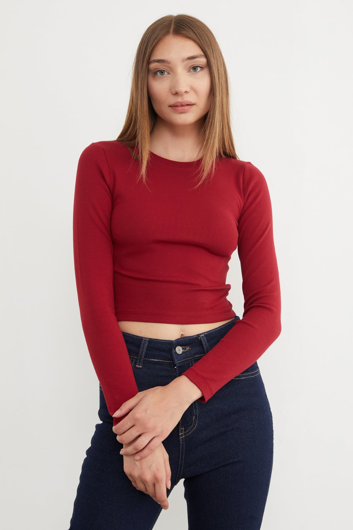 Basic Bisiklet Yaka Uzun Kollu Crop Body 2