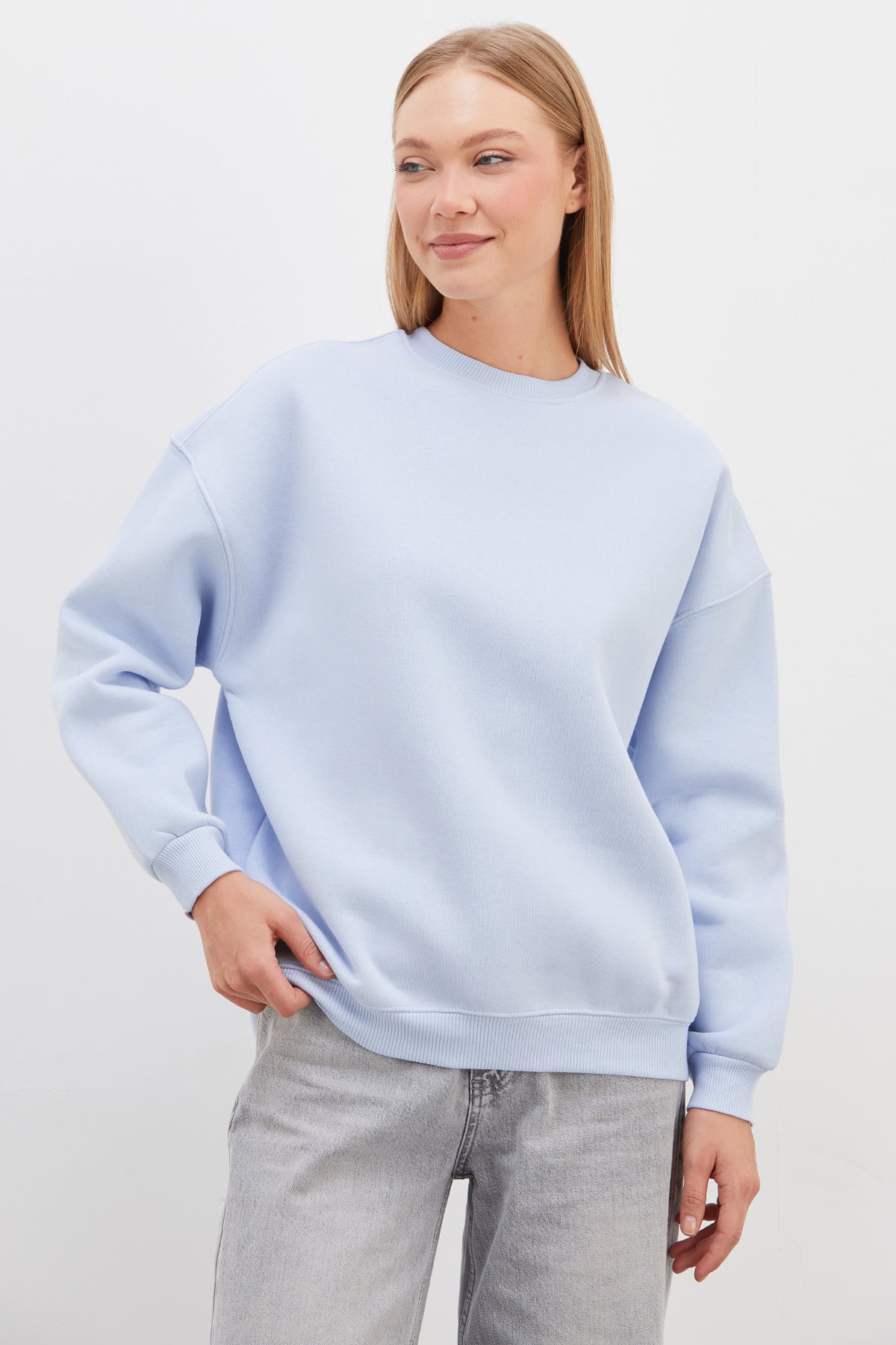 3 İplik Basic Bisiklet Yaka Oversize Sweatshirt 7