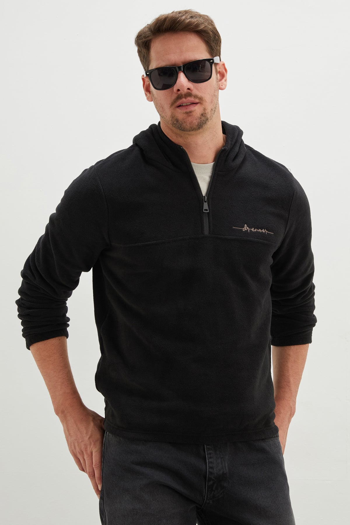 Yarım Fermuarlı Kapüşonlu Polar Sweatshirt 4