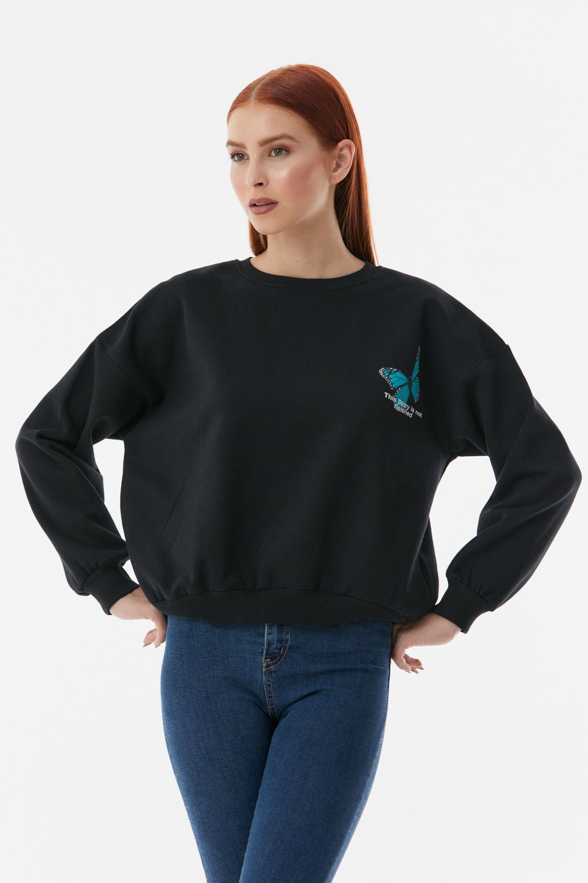 Kelebek Baskılı Oversize Sweatshirt