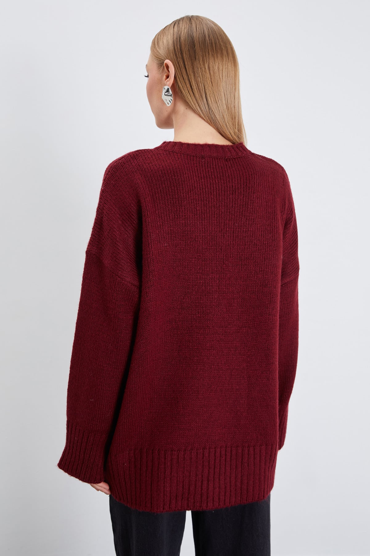 Basic Bisiklet Yaka Oversize Triko Kazak 7