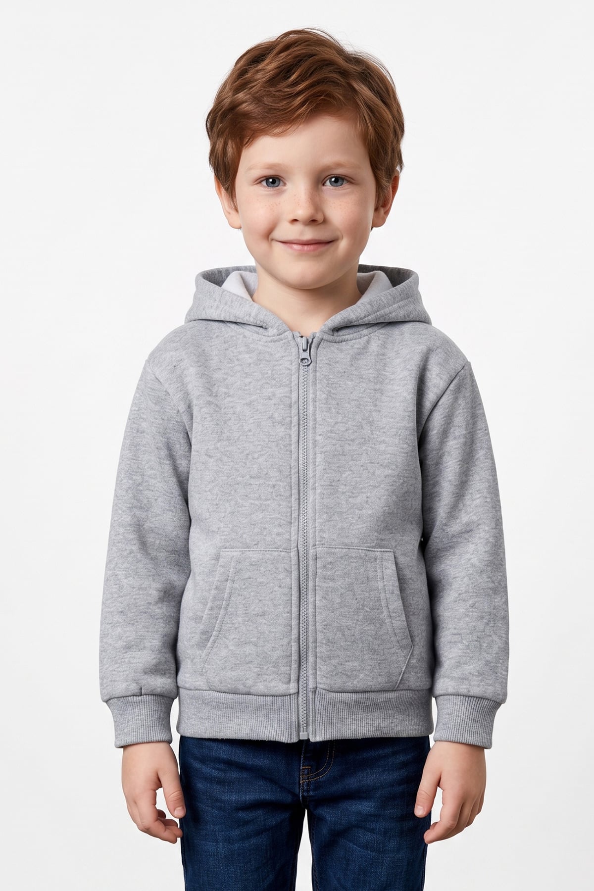 3 İplik Kapüşonlu Fermuarlı Unisex Çocuk Sweatshirt 3