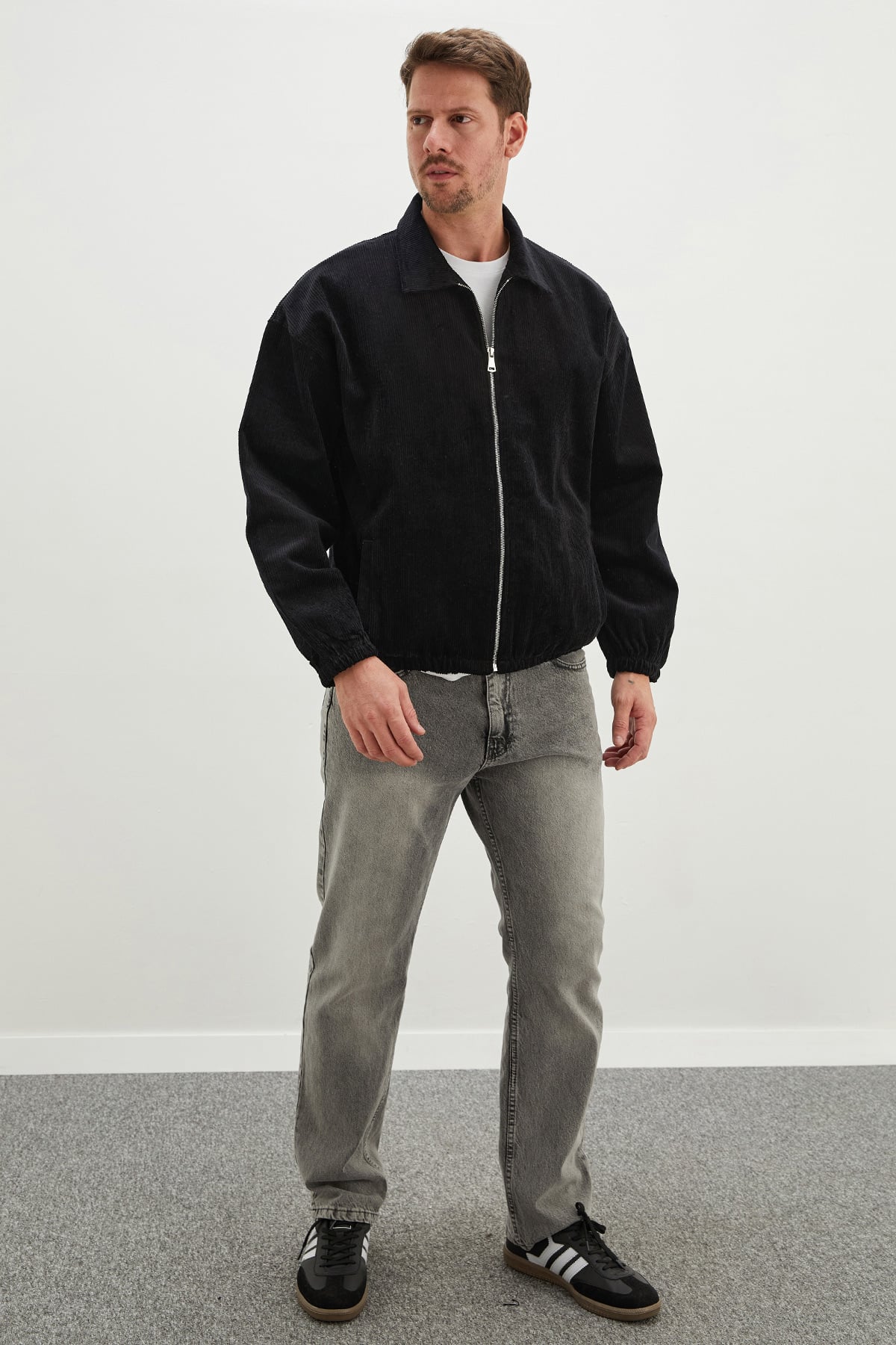 Fermuarlı Polo Yaka Kadife Bomber Ceket 6