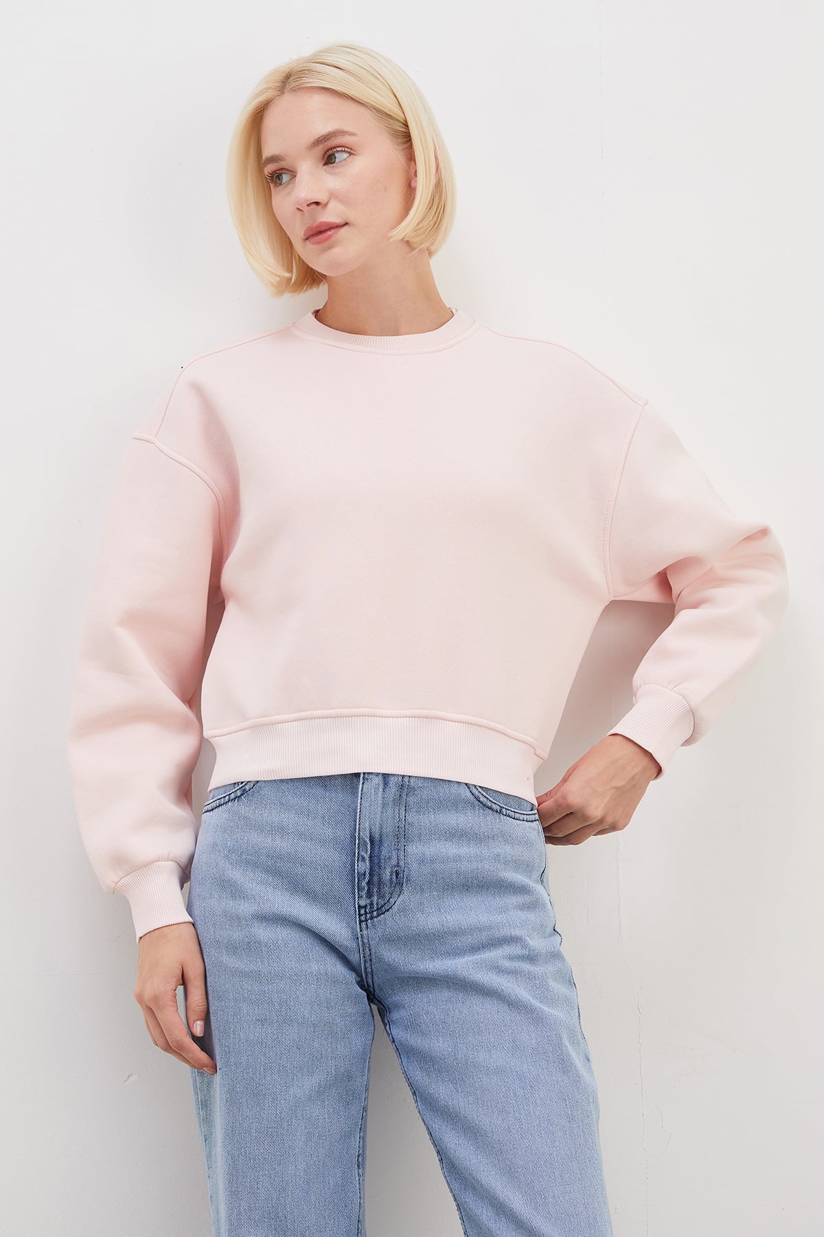 3 İplik Basic Ribanalı Crop Sweatshirt 5