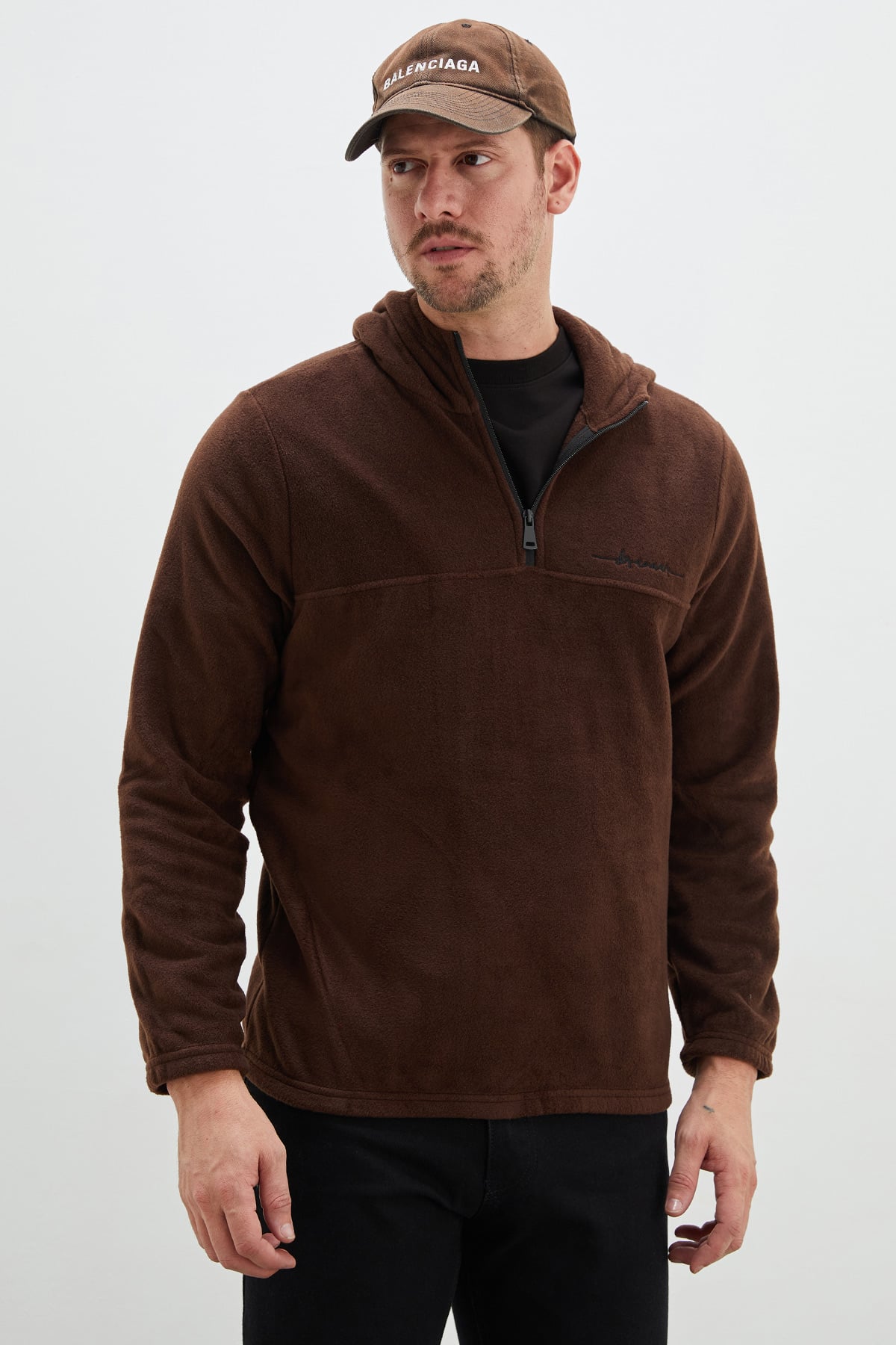 Yarım Fermuarlı Kapüşonlu Polar Sweatshirt 4