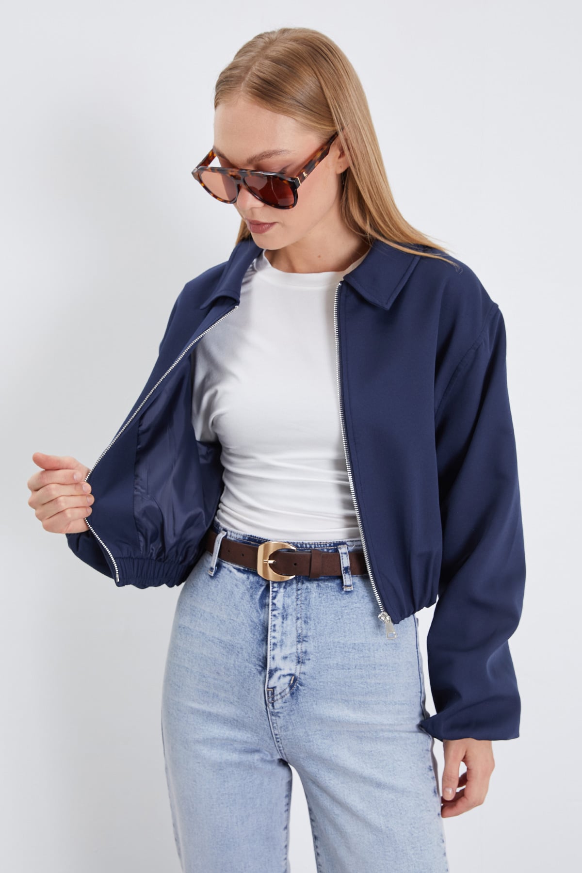 Fermuarlı Polo Yaka Bomber Ceket 4