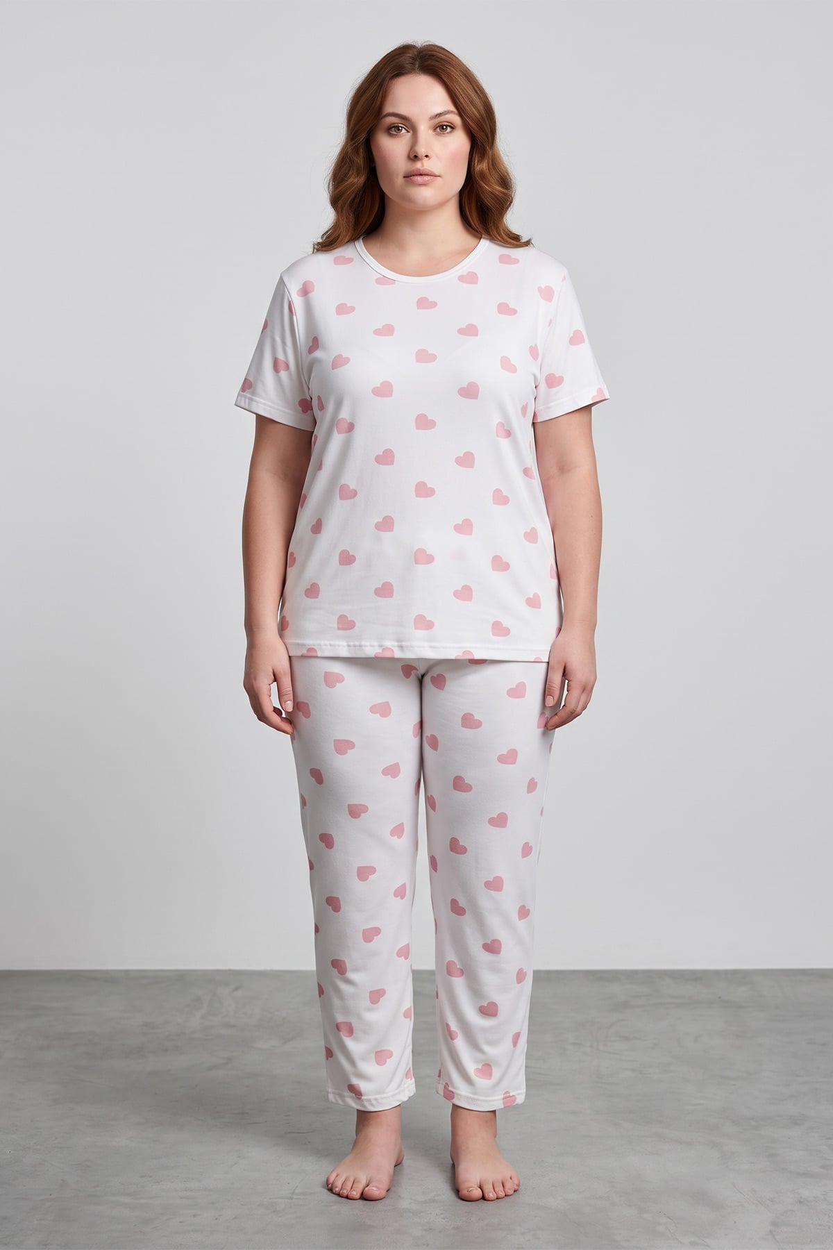 Kalp Desenli Büyük Beden Pijama Takımı 2