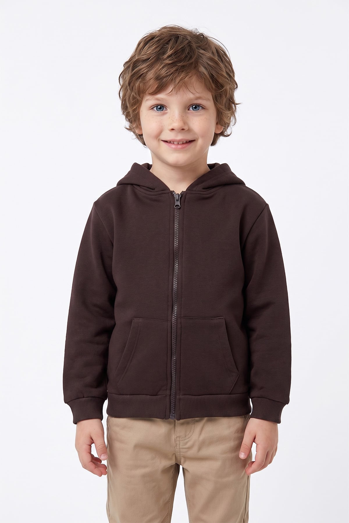 3 İplik Kapüşonlu Fermuarlı Unisex Çocuk Sweatshirt 3