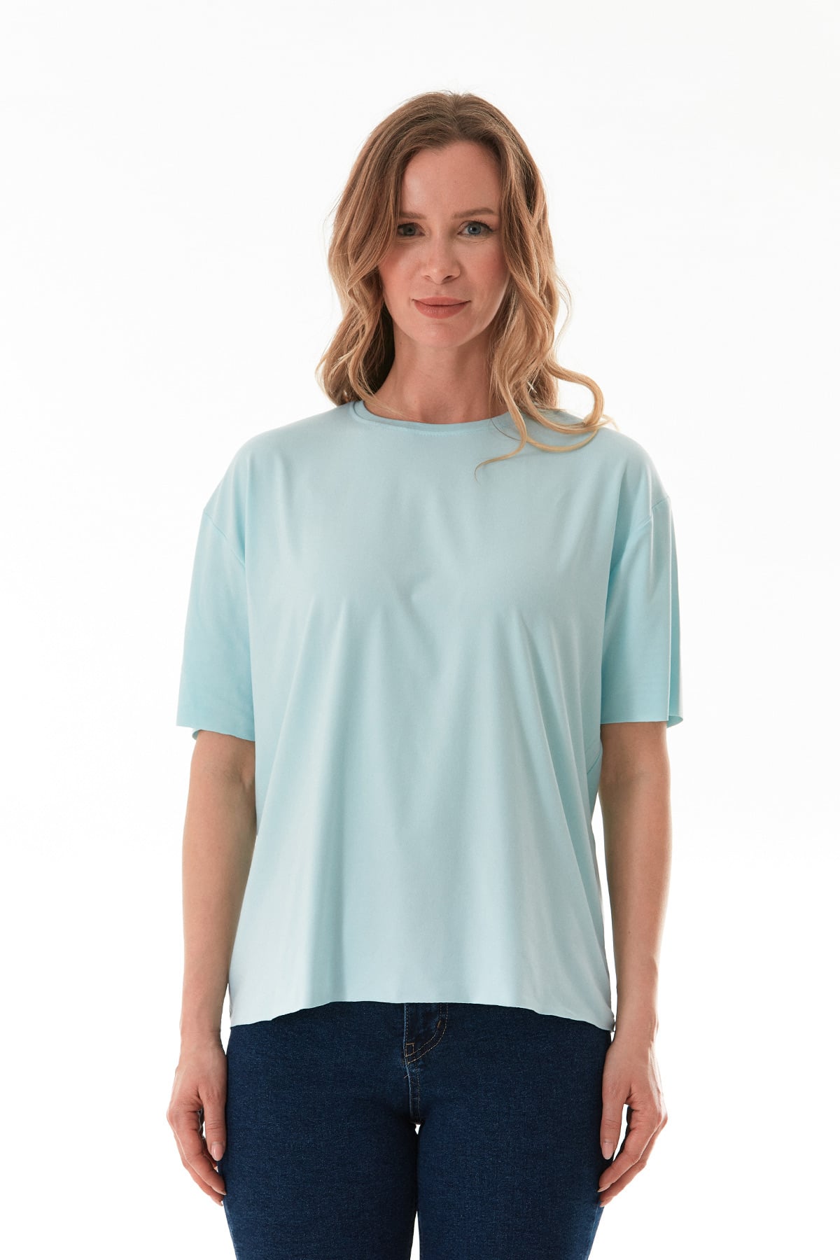 Basic Bisiklet Yaka Oversize Modal Tişört 8