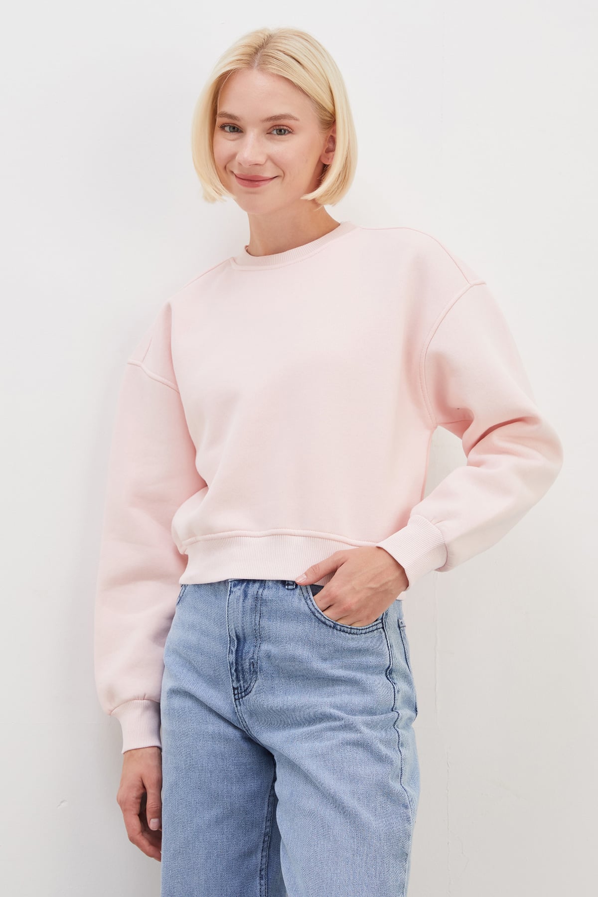 3 İplik Basic Ribanalı Crop Sweatshirt 7