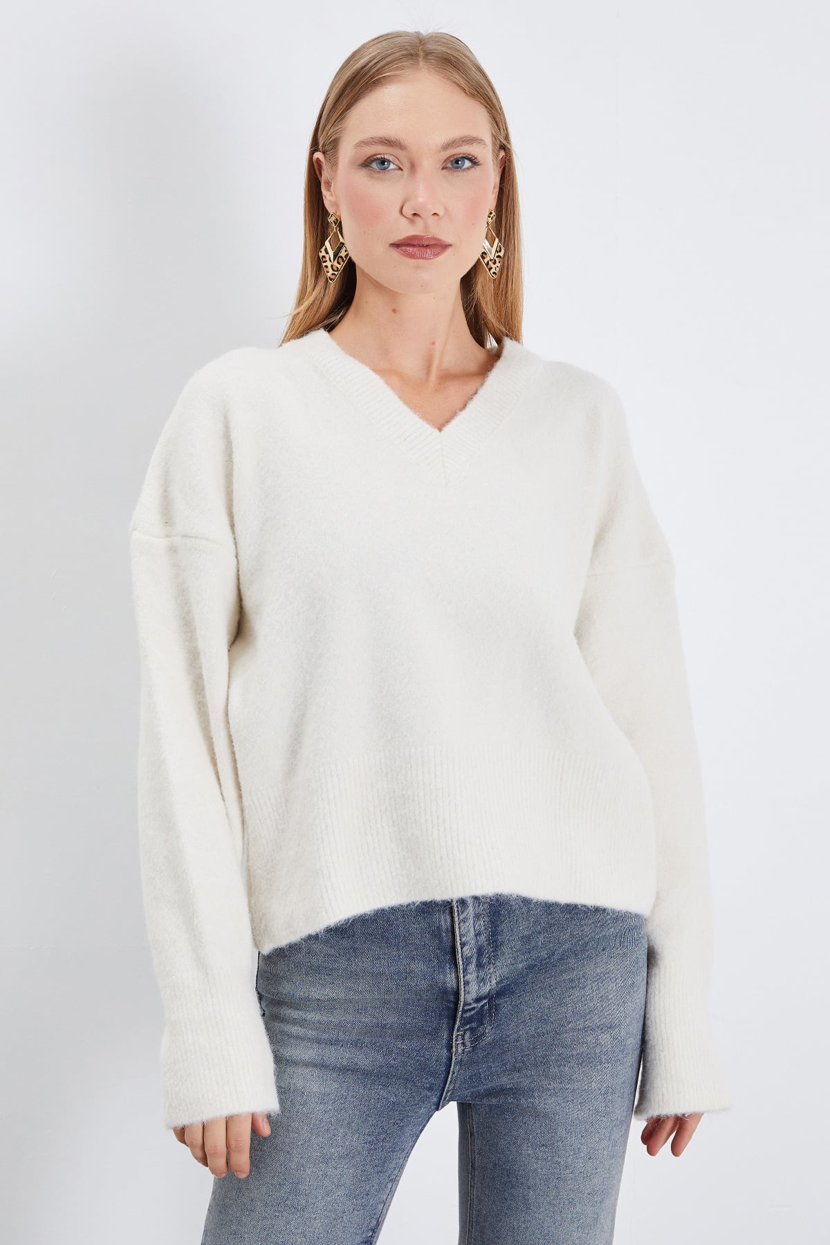 Basic V Yaka Oversize Triko Kazak 3