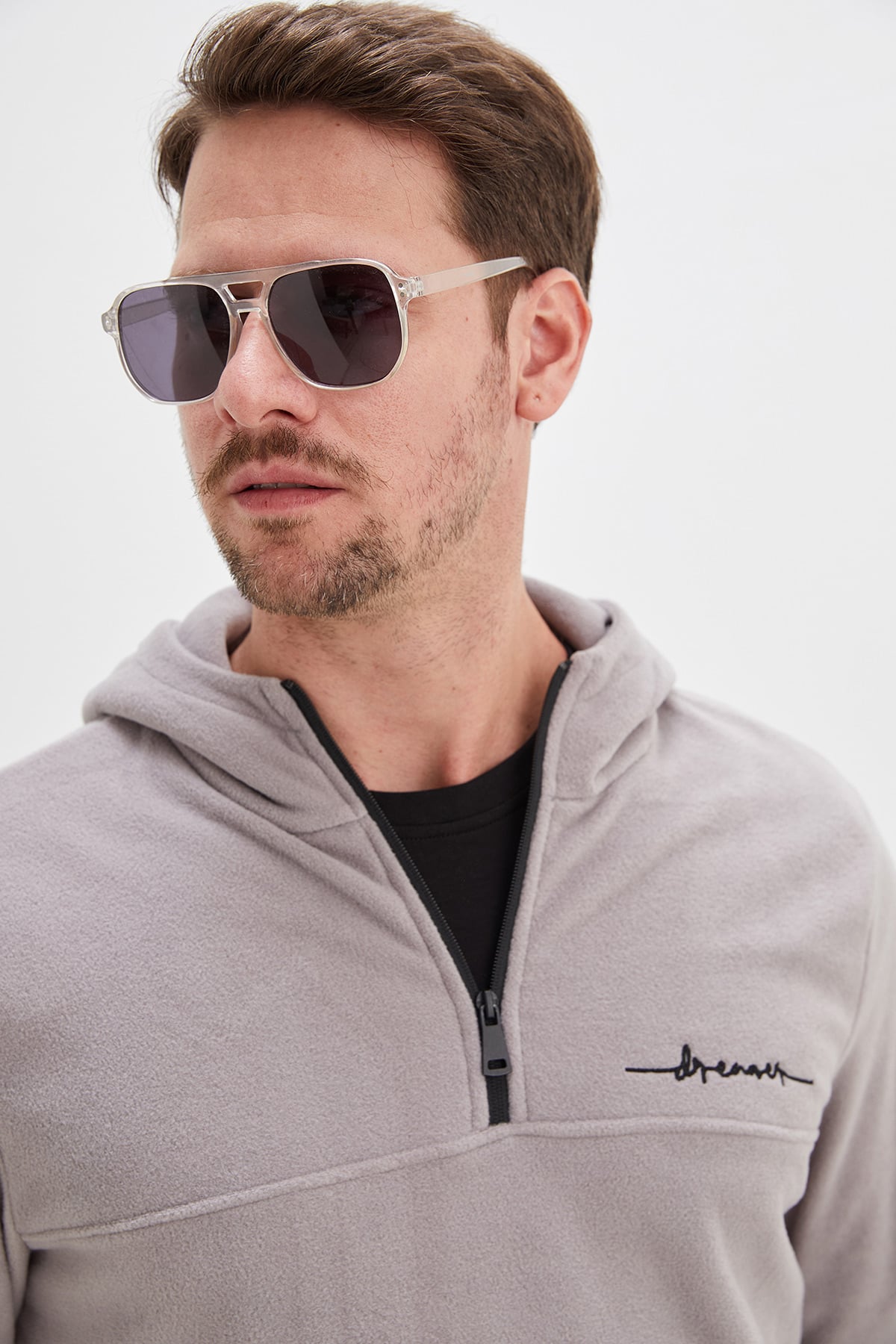 Yarım Fermuarlı Kapüşonlu Polar Sweatshirt 3
