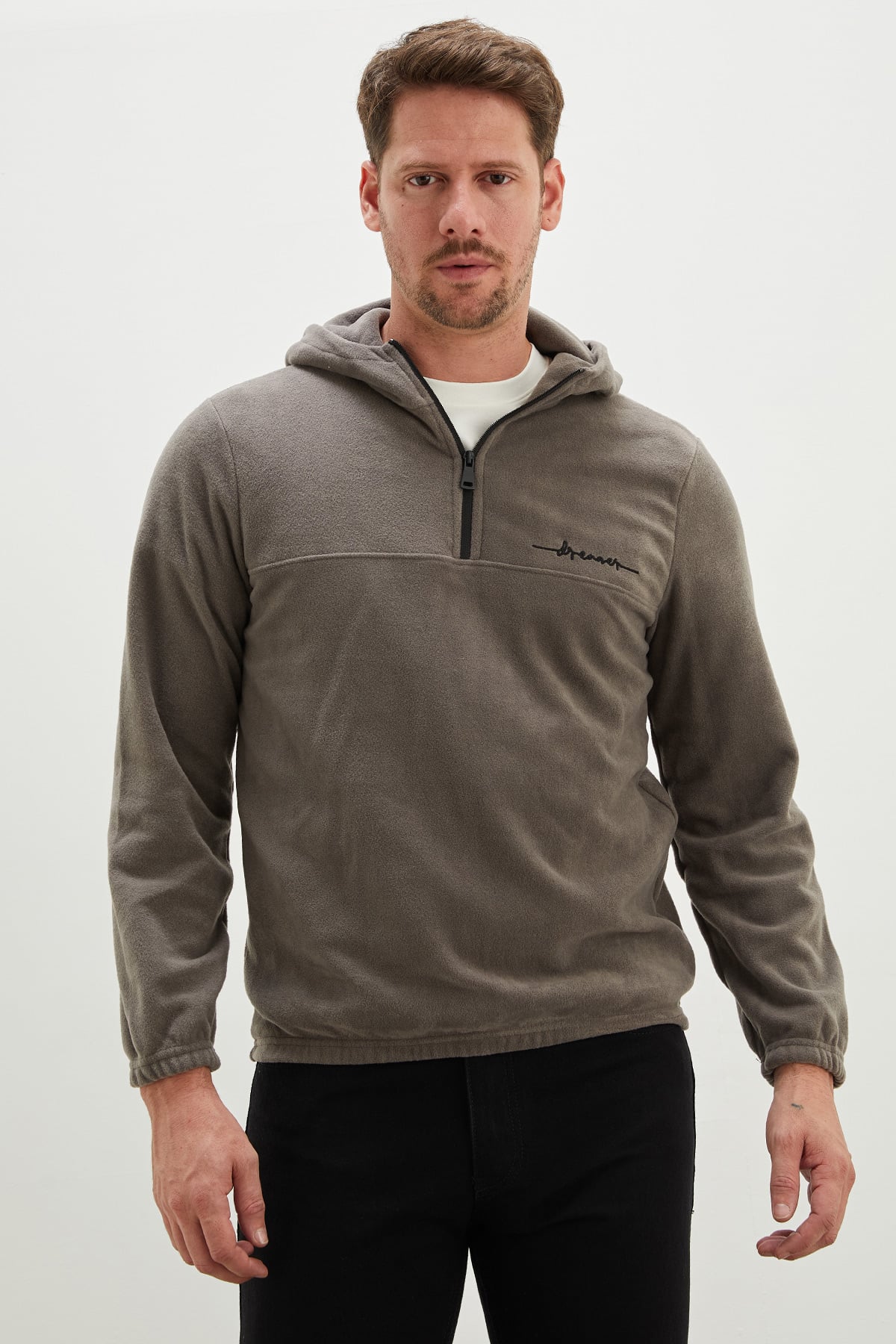 Yarım Fermuarlı Kapüşonlu Polar Sweatshirt 5