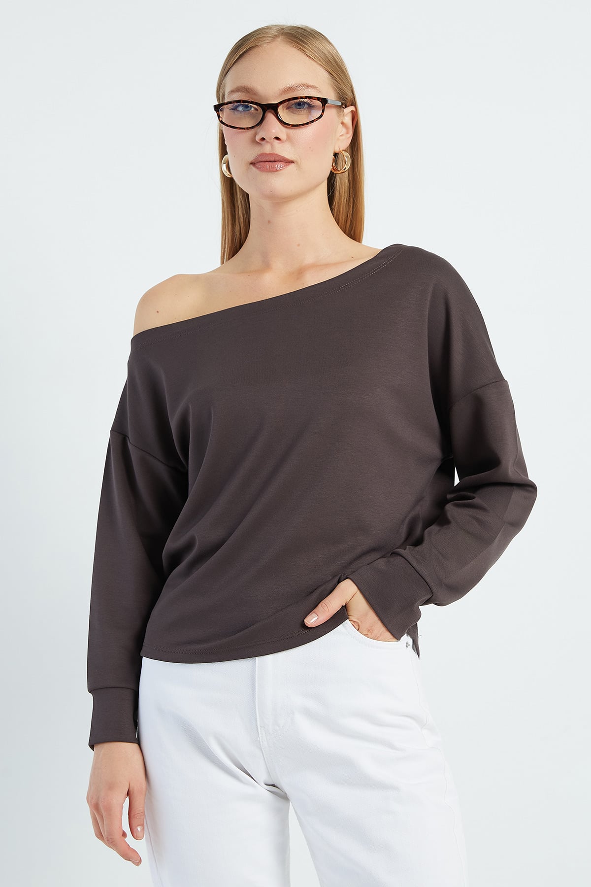 Basic Kayık Yaka Modal Sweatshirt 2