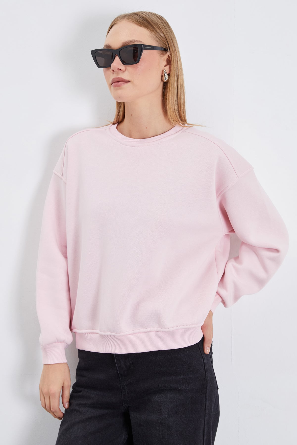 3 İplik Basic Bisiklet Yaka Oversize Sweatshirt 3