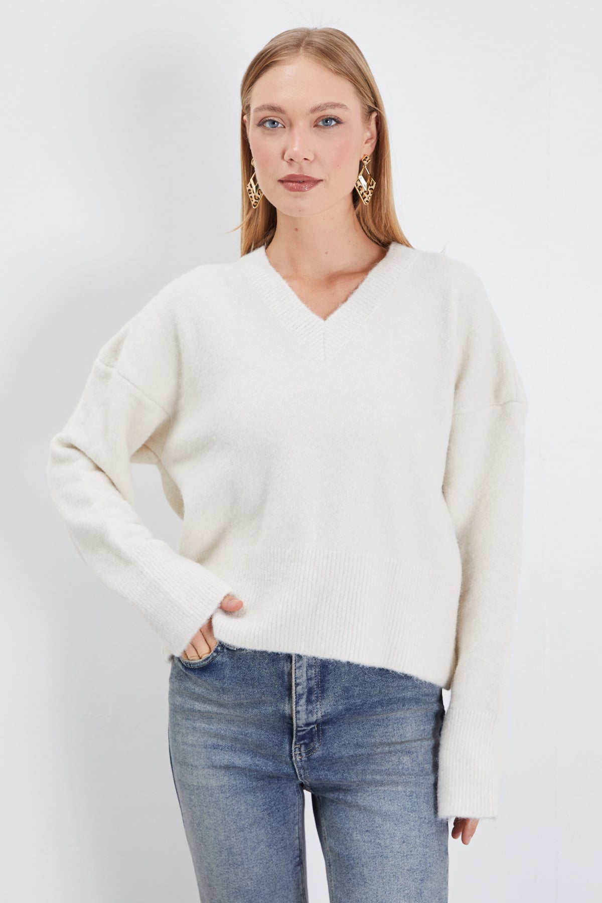 Basic V Yaka Oversize Triko Kazak 4