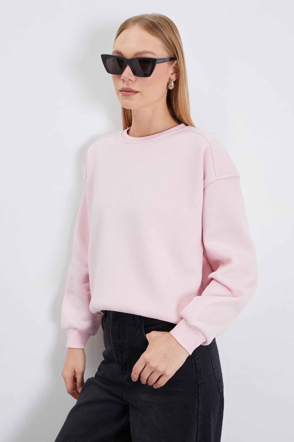 3 İplik Basic Bisiklet Yaka Oversize Sweatshirt 5