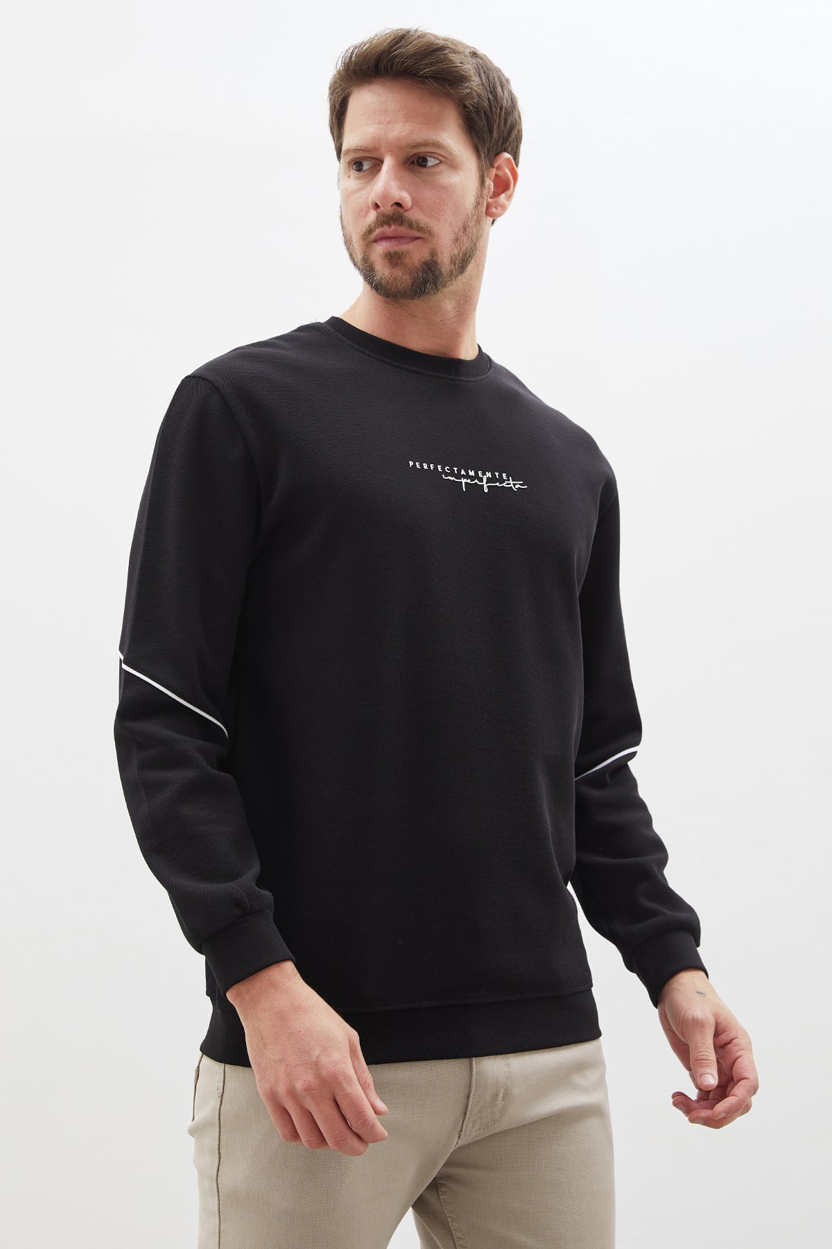 Perfect Baskılı Çizgili Pike Kumaş Sweatshirt 4