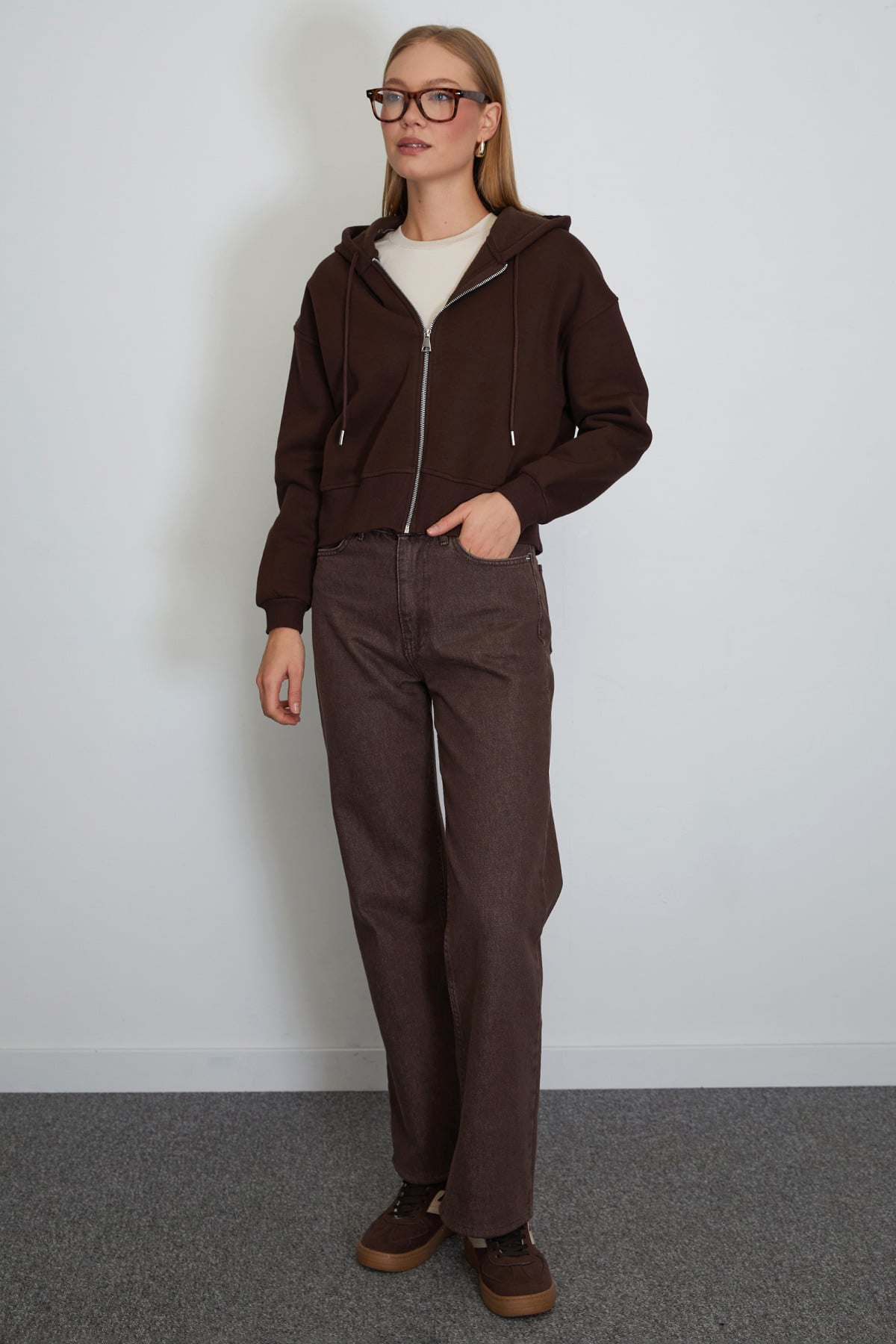 3 İplik Basic Fermuarlı Kapüşonlu Sweatshirt 4