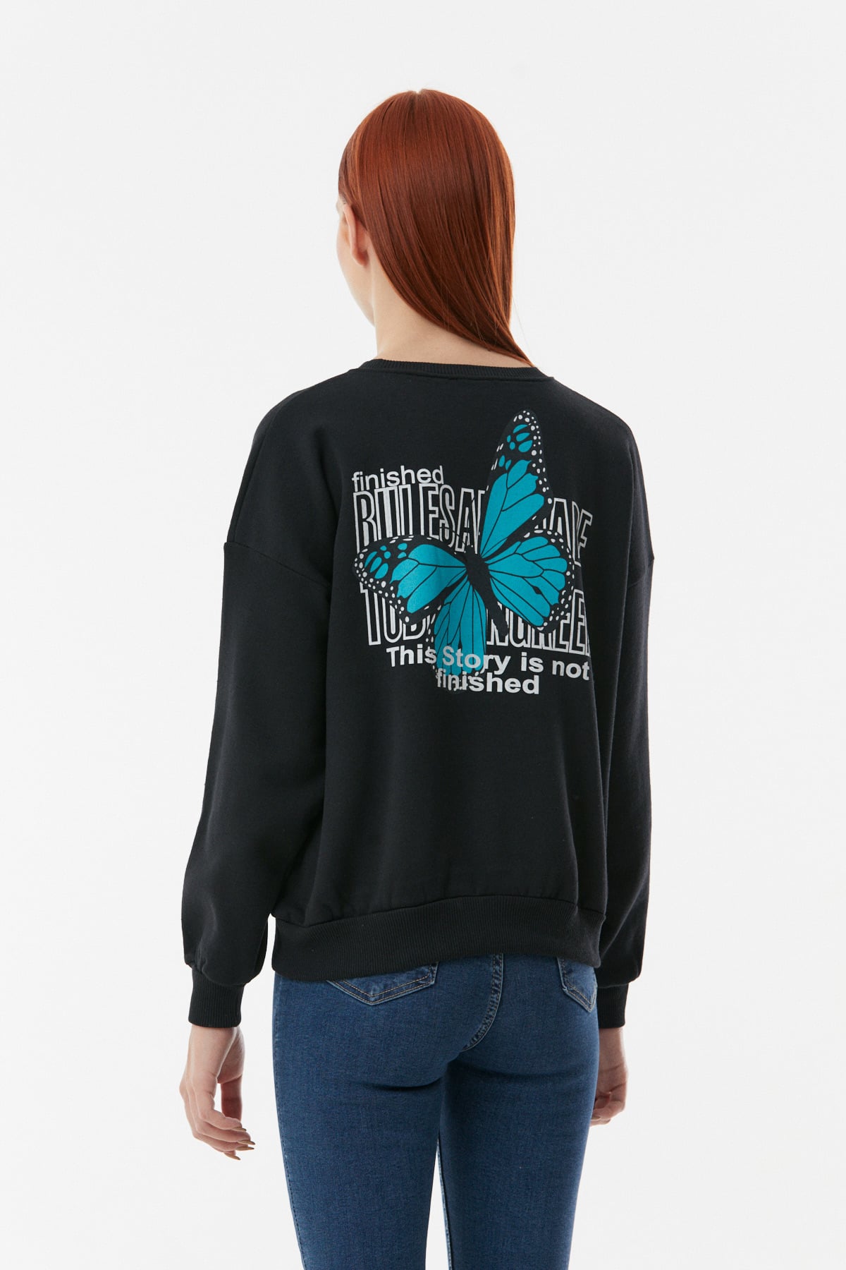 Kelebek Baskılı Oversize Sweatshirt 8