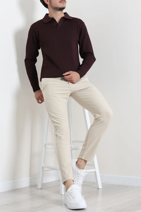Polo Yaka Erkek Triko Sweat Mürdüm 3