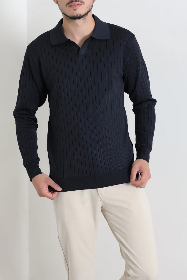 Polo Yaka Erkek Triko Sweat Lacivert 6