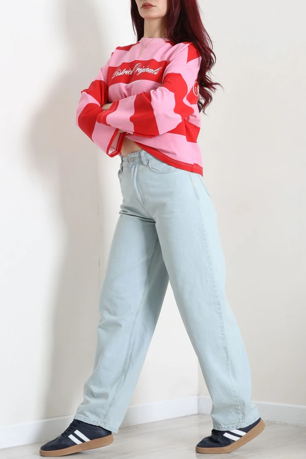 Kadın Buz Mavi Baggy Fit Yüksek Bel Kot Pantolon 6