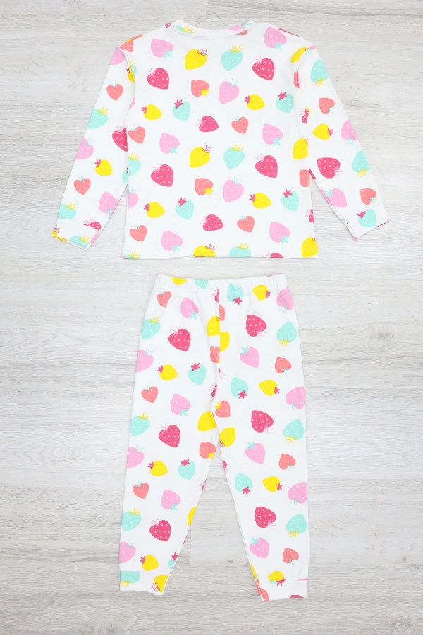 Çocuk Beyazpembe Pamuklu Rahat Kalıp Kız Pijama Takımı 7