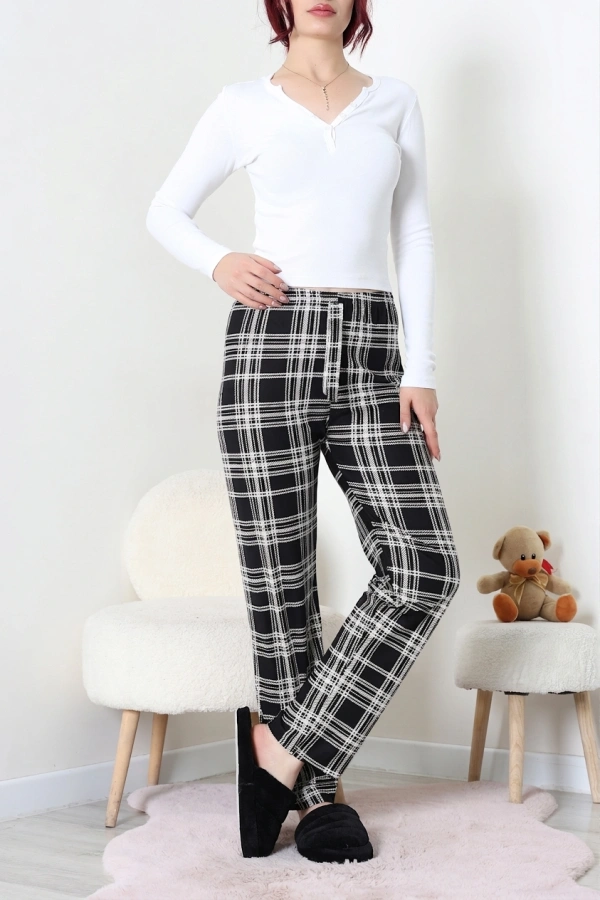 Desenli Süet Pijama Altı Siyahbeyaz 4